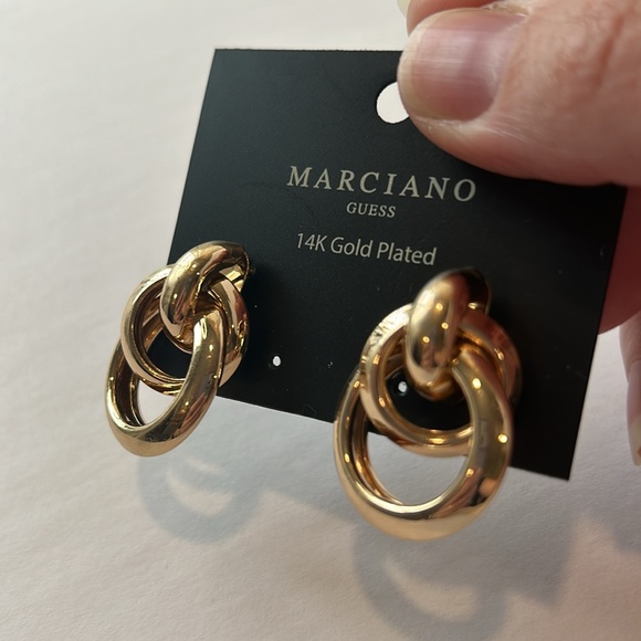 NWT MARCIANO by Guess 14K Gold Plated Studded Tri Hoop Earrings - Picture 5 of 7